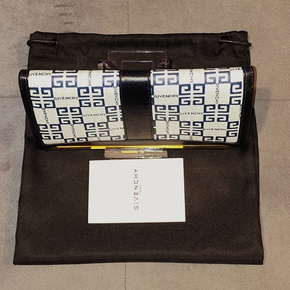 GIVENCHY NAVY BLUE LEATHER & WHITE PVC BI-FOLD SECRETARY LONG WALLET & DUSTBAG - Picture 7 of 15